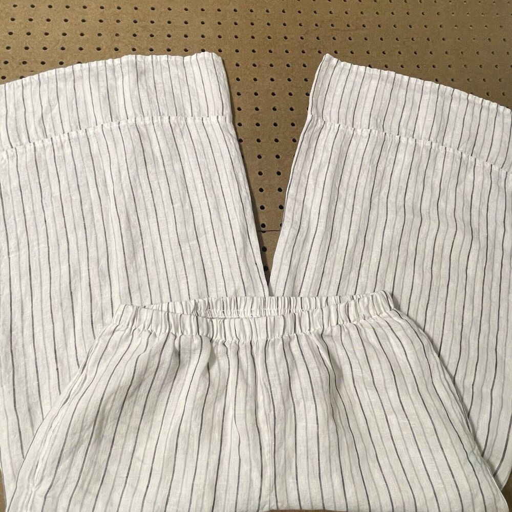 FLAX Balloon Wide Leg Cropped 100% Linen Pants Lagenlook P(4-6) White Women - Picture 5 of 10